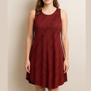 LEOPARDS AND ROSES tunic dress sleeveless lightweight rayon burgundy tribal 2X